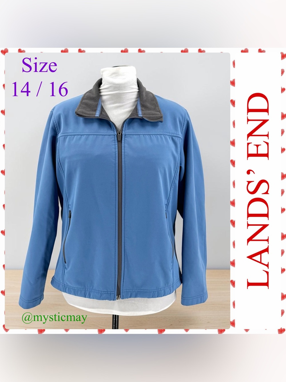 Vintage LANDS END Cornflower Blue Fleece Lined Squall Jacket Plus Size 14 / 16